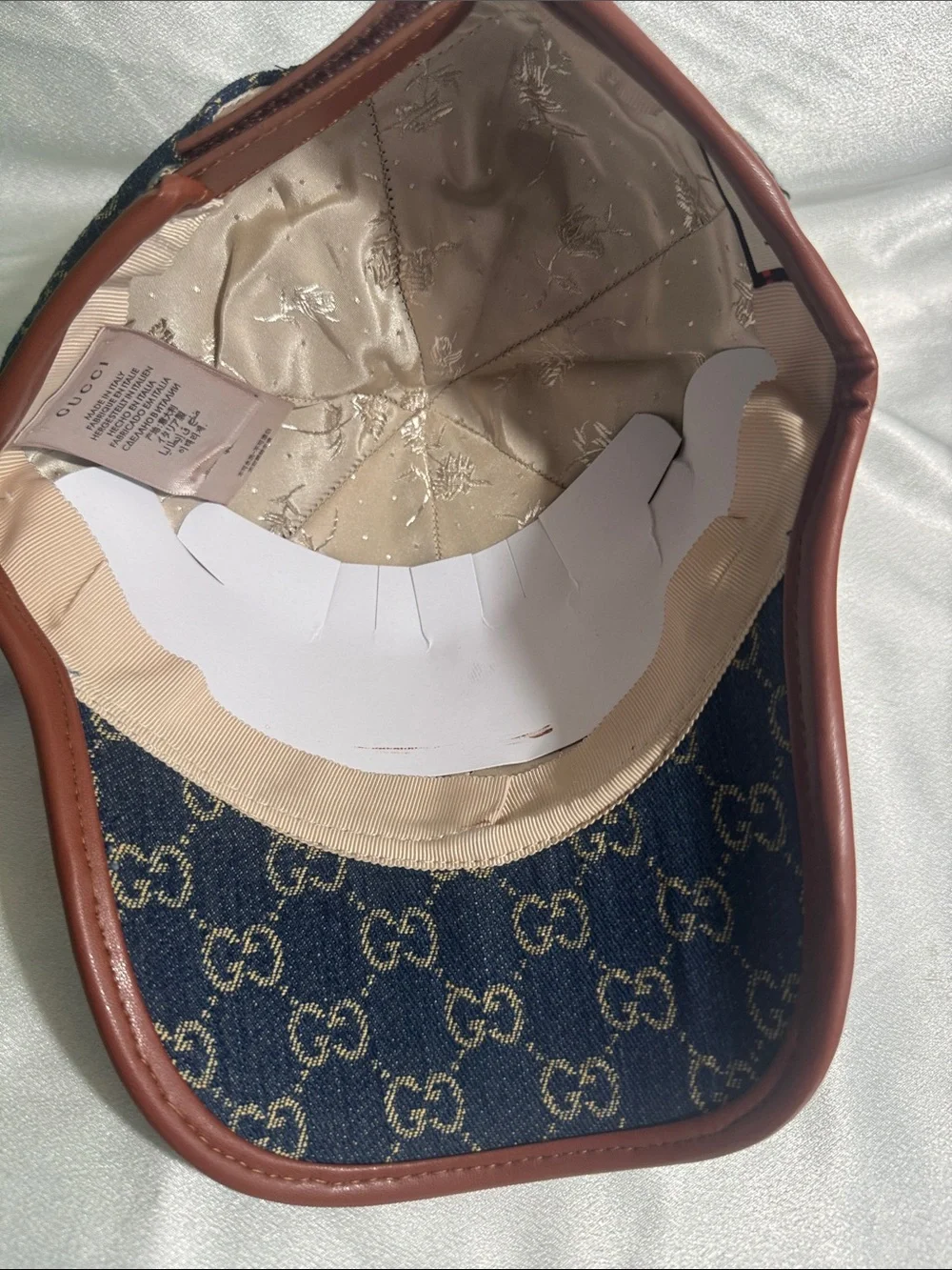 New!🔥Gucci Denim GG Monogram Cap in Dark Blue with Brown Trim!🔥